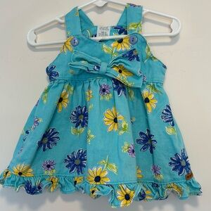 Vintage Limited Sleeveless Aqua Floral Print Baby Girl Dress 6 Months
